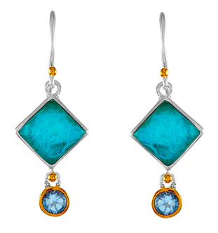 Sterling Silver & 22K Gold Vermeil Blue Topaz & Amozonite Dangle Earrings