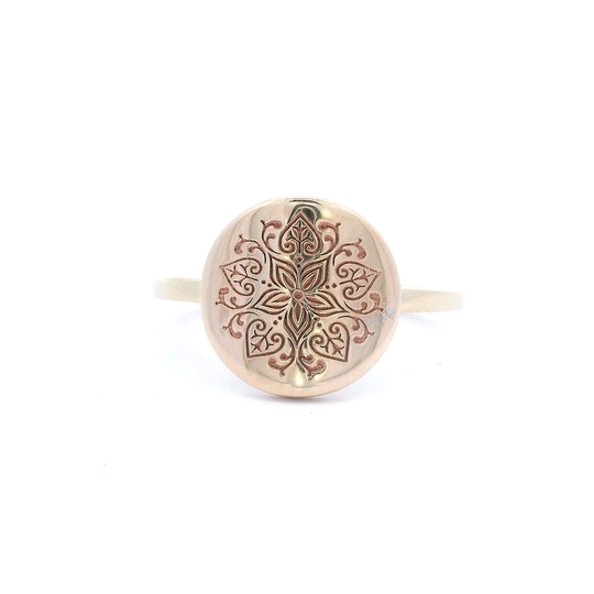 14K Yellow Gold Engraved Flower Ring