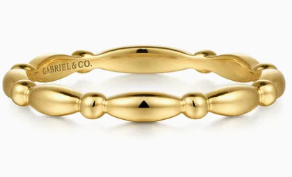 14K Yellow Gold Orzo shape and Bujukan Bead Station Stackable Ring