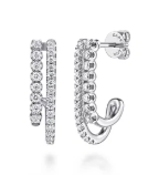 14K White Gold Diamond Stacked J Hoop Earrings