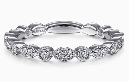 14K White Gold Marquise and Round Station Diamond Ring