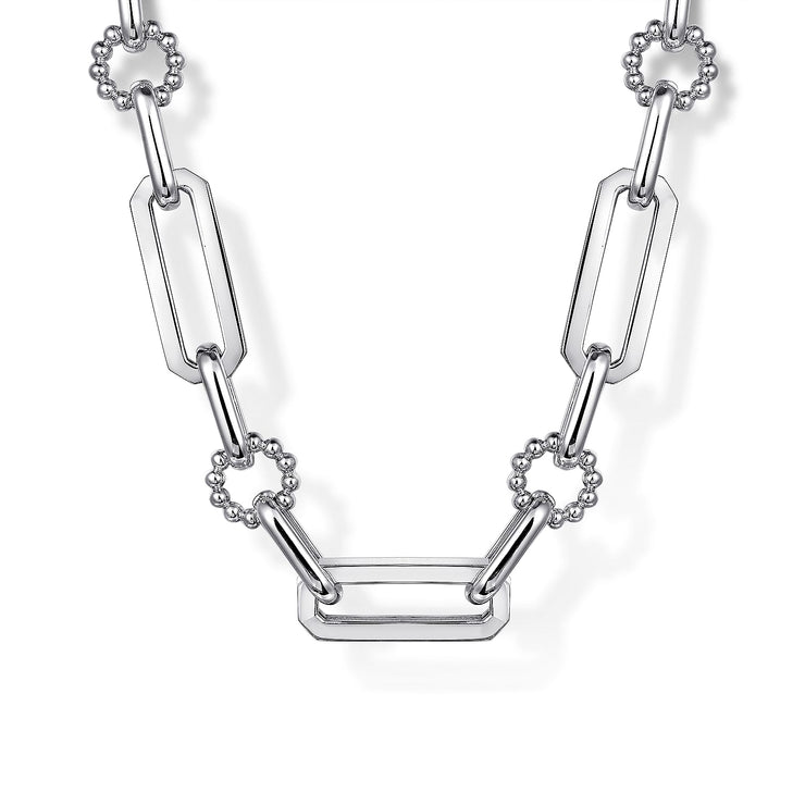 925 Sterling Silver Paper Clip Chain Necklace with Bujukan Connectors