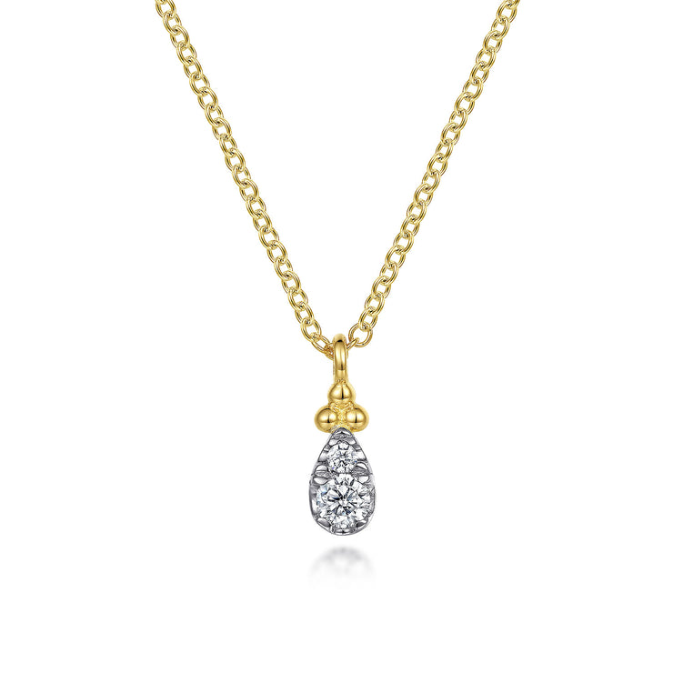 14K Yellow Gold Diamond Bujukan Teardrop Pendant Necklace