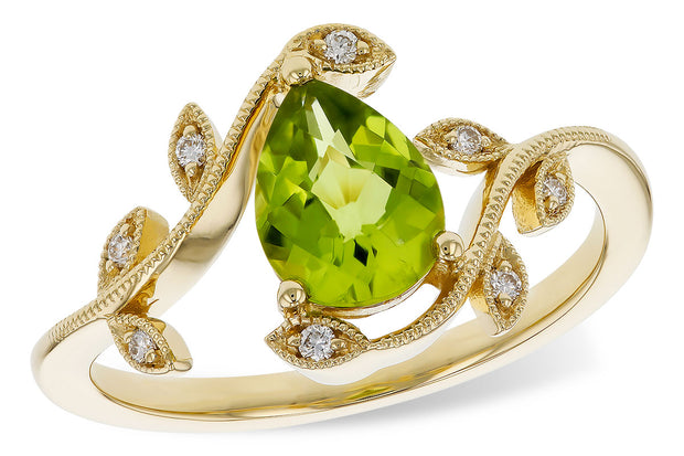 Peridot & Diamond Leaf Pattern Ring