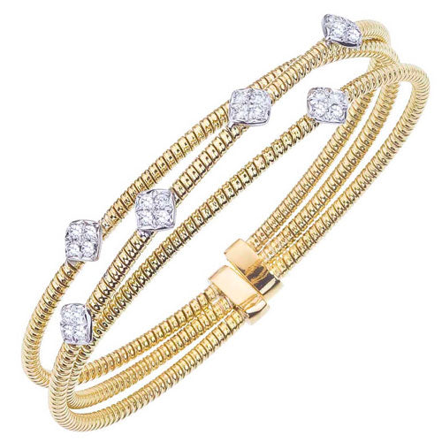 18 Karat Two-Tone Yellow & White Gold Triple Row Diamond Bracelet