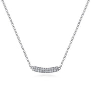 14K White Gold Curved Pave Diamond Bar Necklace