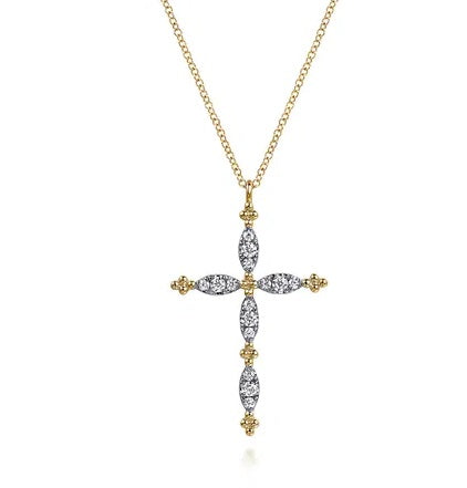 14K Yellow Gold Bujukan Diamond Cross Pendant Necklace