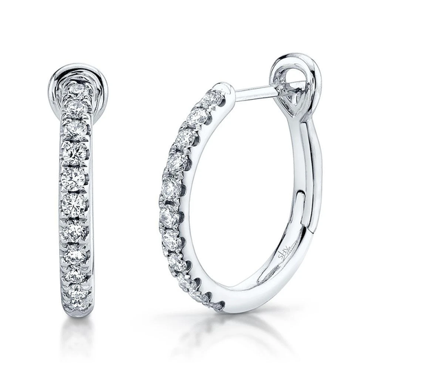 14K White Gold Small Diamond Hoop Earrings