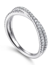 14K White Gold Criss Cross Diamond Stackable Ring