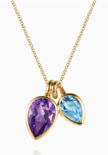14K Yellow Gold Toi et Moi Blue Topaz and Amethyst Necklace