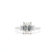 White Gold Emerald Center Three Stone Engagement Ring