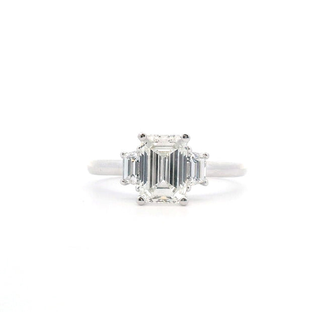 White Gold Emerald Center Three Stone Engagement Ring