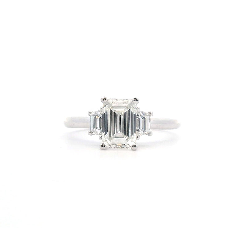 White Gold Emerald Center Three Stone Engagement Ring