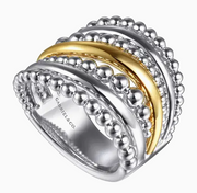 Sterling Silver and 14K Yellow Gold Bujukan Multiple Row Wide Band Ring
