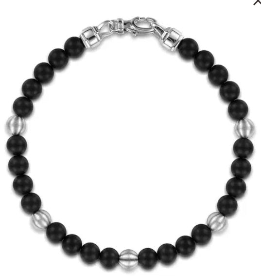 Sterling Silver and 6mm BlackTitanium Sandblast Men's Beaded Bracelet