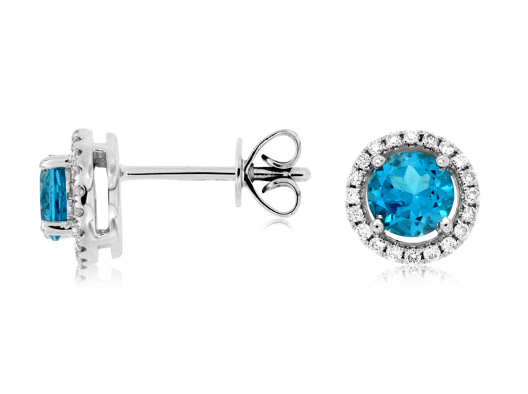 Blue Topaz & Diamond Stud Earrings