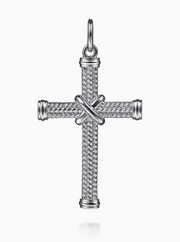 Sterling Silver Twisted Rope Cross Pendant with X Center