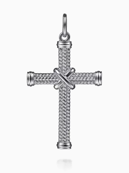 Sterling Silver Twisted Rope Cross Pendant with X Center