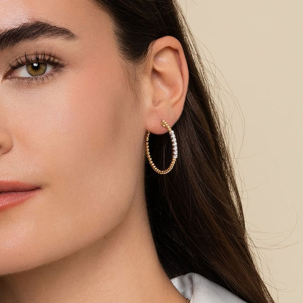 14K Yellow Gold 30mm Bujukan Diamond Classic Hoop Earrings