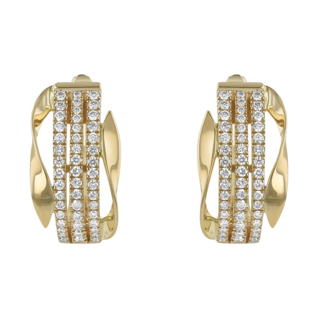 14K Yellow Gold 0.55 carat Diamonds Mulri-Row Leverback Earrings