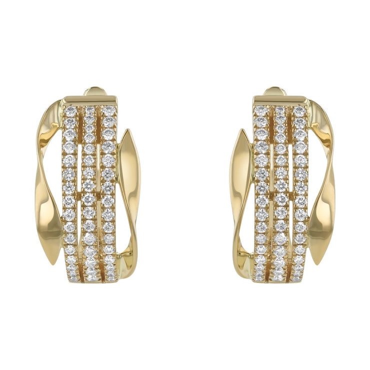 14K Yellow Gold 0.55 carat Diamonds Mulri-Row Leverback Earrings