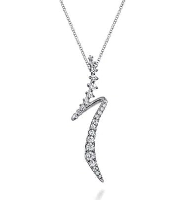 14K White Gold Rhodium Plated Graduated Diamond Bypass Pendant Necklace
