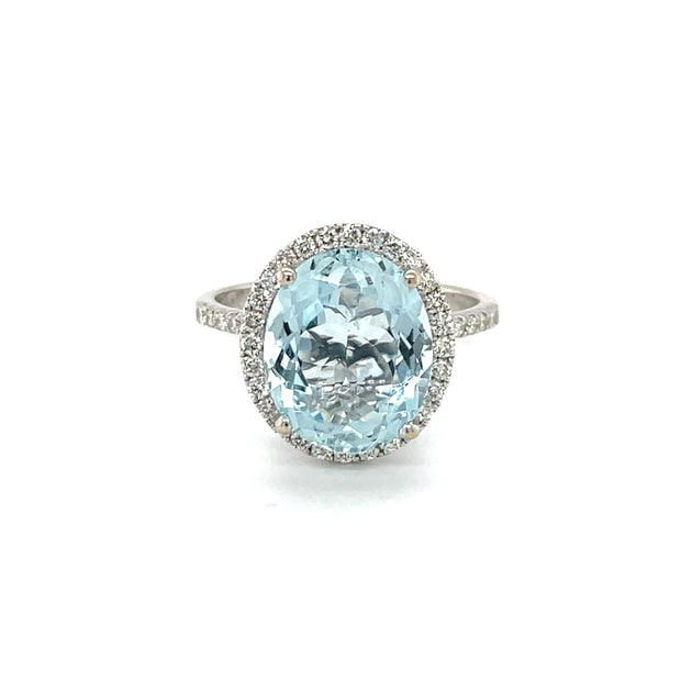 14 Karat White Gold EFFY Aquamarine And Diamond Halo Ring