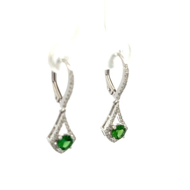 14K White Gold Diamond & Tsavorite Dangle Earrings