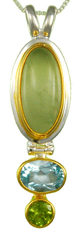 Sterling Silver And 22K Gold Vermeil Two-Tone Prehnite, Blue Topaz, And Peridot Necklace