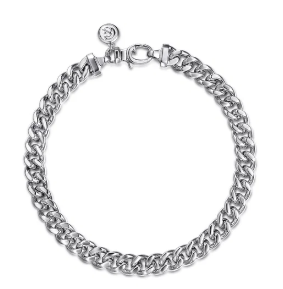 7mm 925 Sterling Silver Solid Mens Link Chain with Diamond Cut Bracelet