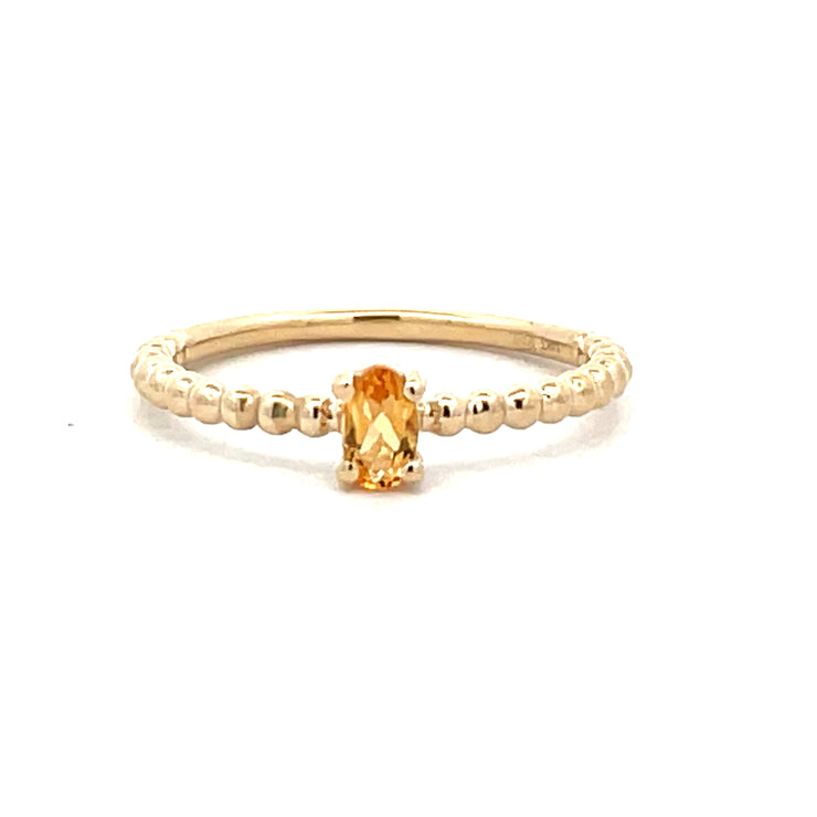 14 Karat Yellow Gold Beaded Solitaire Ring