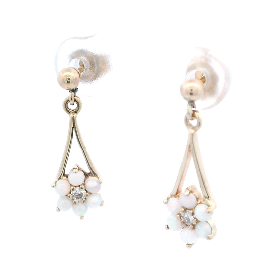 Estate Opal Flower Dangle Earrings
