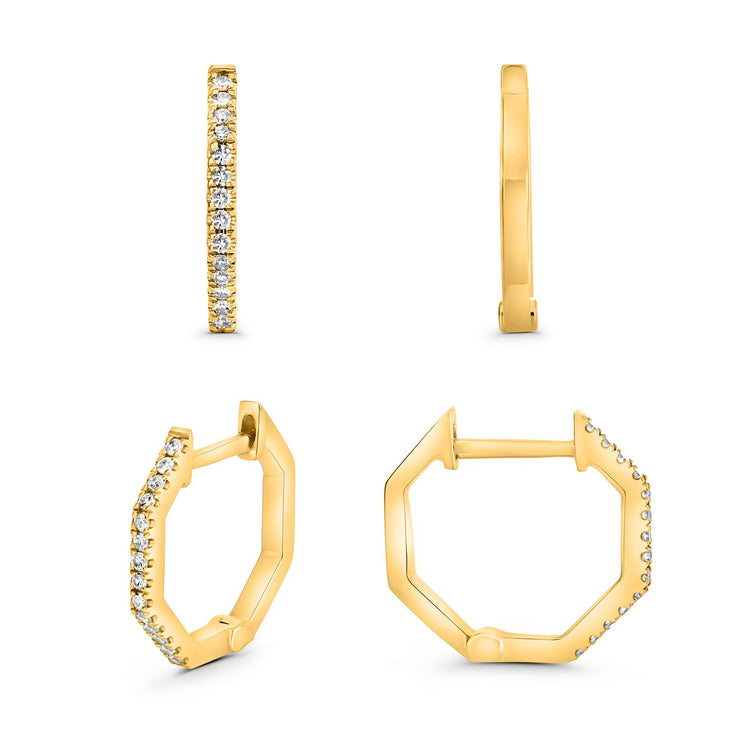 14 Karat Yellow Gold Small Diamond Hoop Earrings