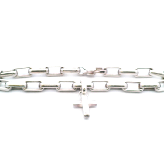 Estate Signed EWA Sterling Silver Heavy Box Link Bracelet