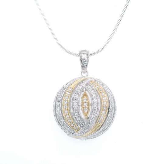 ESPO Sterling Silver & CZ Gold & Silver Puff Circle Pendant