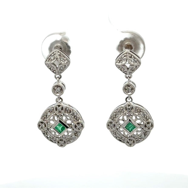 Estate Emerald & Diamond Dangle Earrings