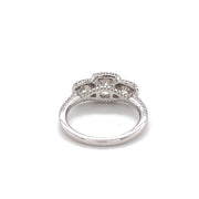 Platinum 3 Stone With Diamond Halo Engagement Ring