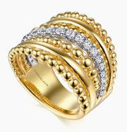 Bujukan Bold - 14K White and Yellow Gold Diamond Bujukan Multiple Row Wide Band Ring