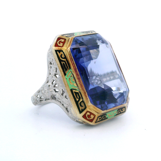 Estate Art Deco Ring with Filigree and Enamel
