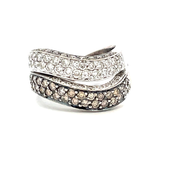 18 KT White Gold Rhodium Plated Wave-Style Band