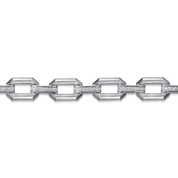 925 Sterling Silver White Sapphire Link Chain Tennis Bracelet