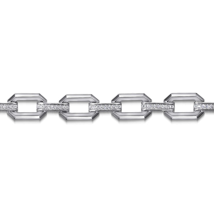 925 Sterling Silver White Sapphire Link Chain Tennis Bracelet