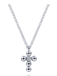 Sterling Silver Diamond and Bujukan Bead Cross Necklace