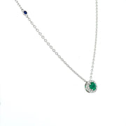 14 Karat White Gold Emerald And Diamond Halo Necklace