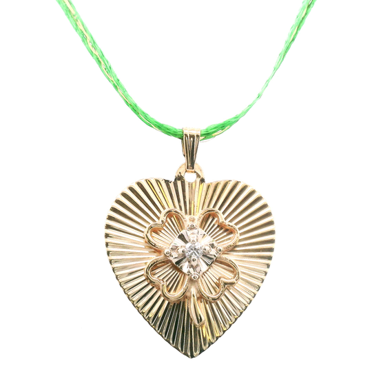 Diamond Heart w/ 4-Leaf Clover Charm