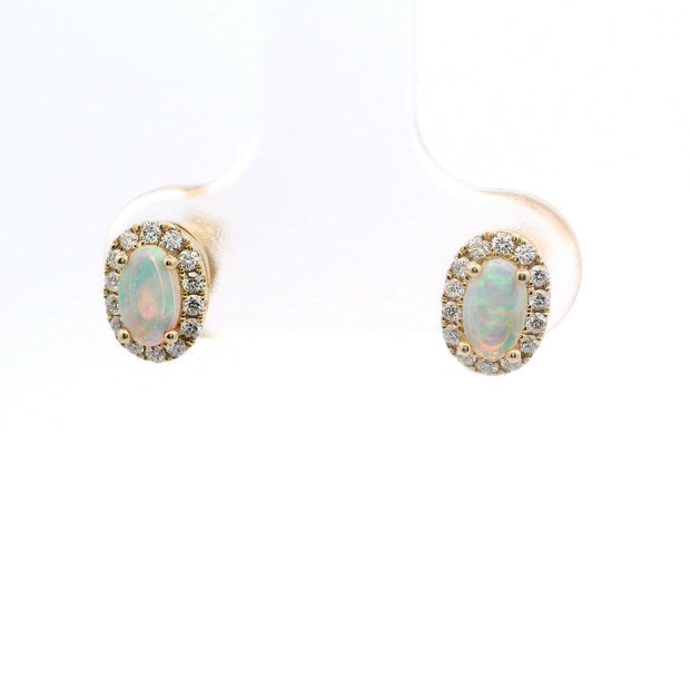 Opal w/ Halo of Diamonds Stud Earrings