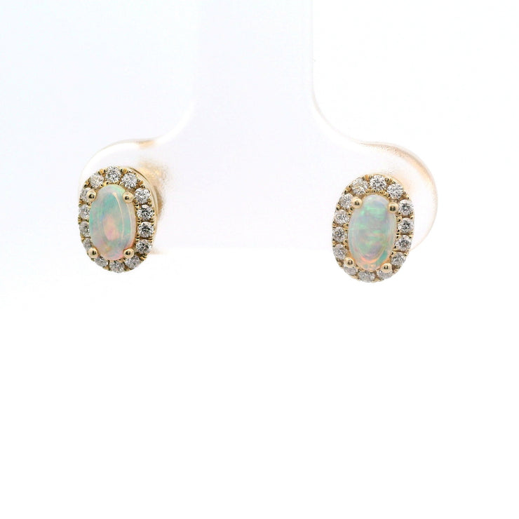 Opal w/ Halo of Diamonds Stud Earrings