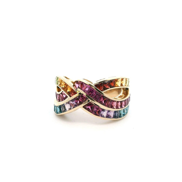 Multi Stone Cross Over Ring