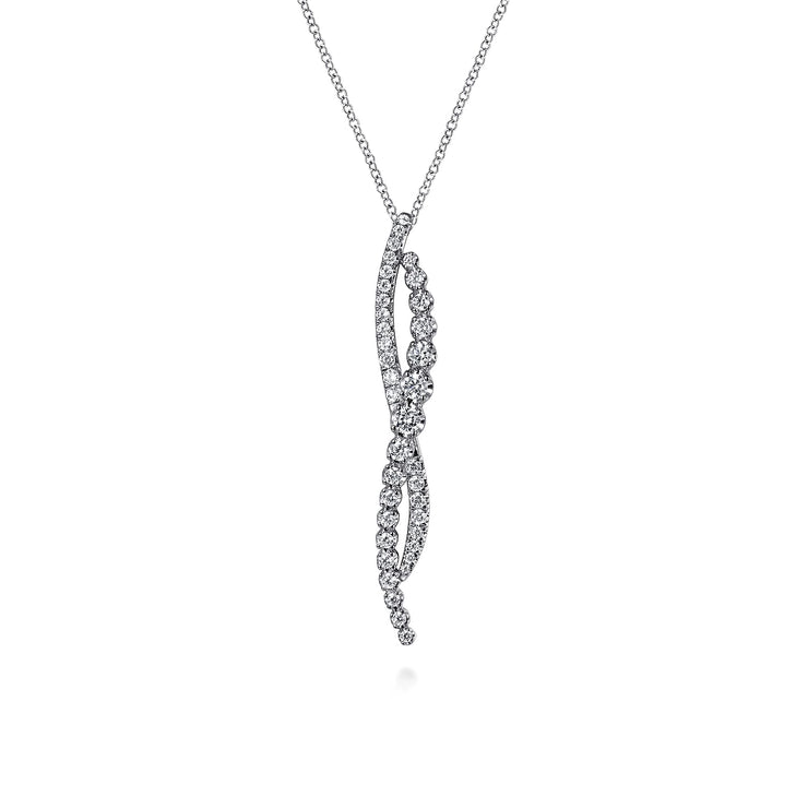 14K White Gold Diamond Twisted Pendant Necklace