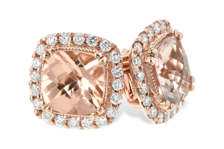 14 Karat Rose Gold Morganite And Diamond Halo Stud Earrings